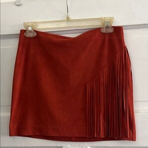 Women’s Red Fringe Suede Mini Skirt